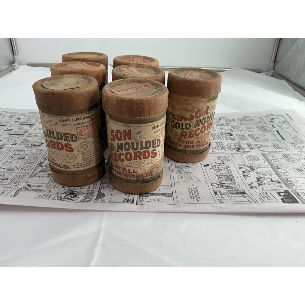 Lot of 7 Antique Edison Gold Moulded Record Cylinders Phonograph Early 1900s